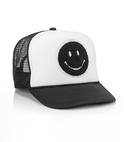 Smiley Face Kids Trucker Hat Blk/Wht / One Size